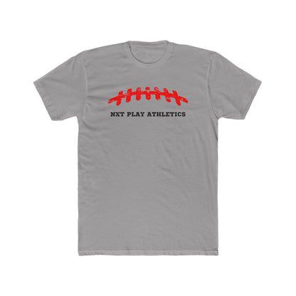 Gray NXT Play Athletics football laces adult t-shirt, front view