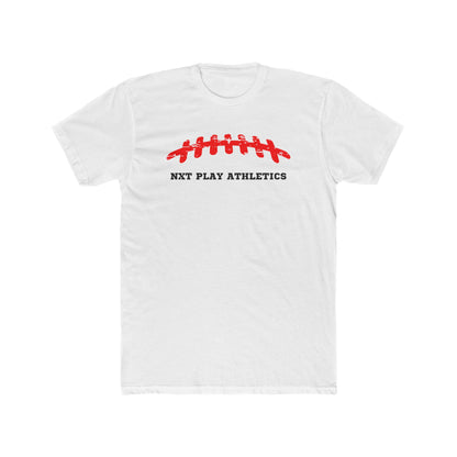 White NXT Play Athletics football laces adult t-shirt, front view